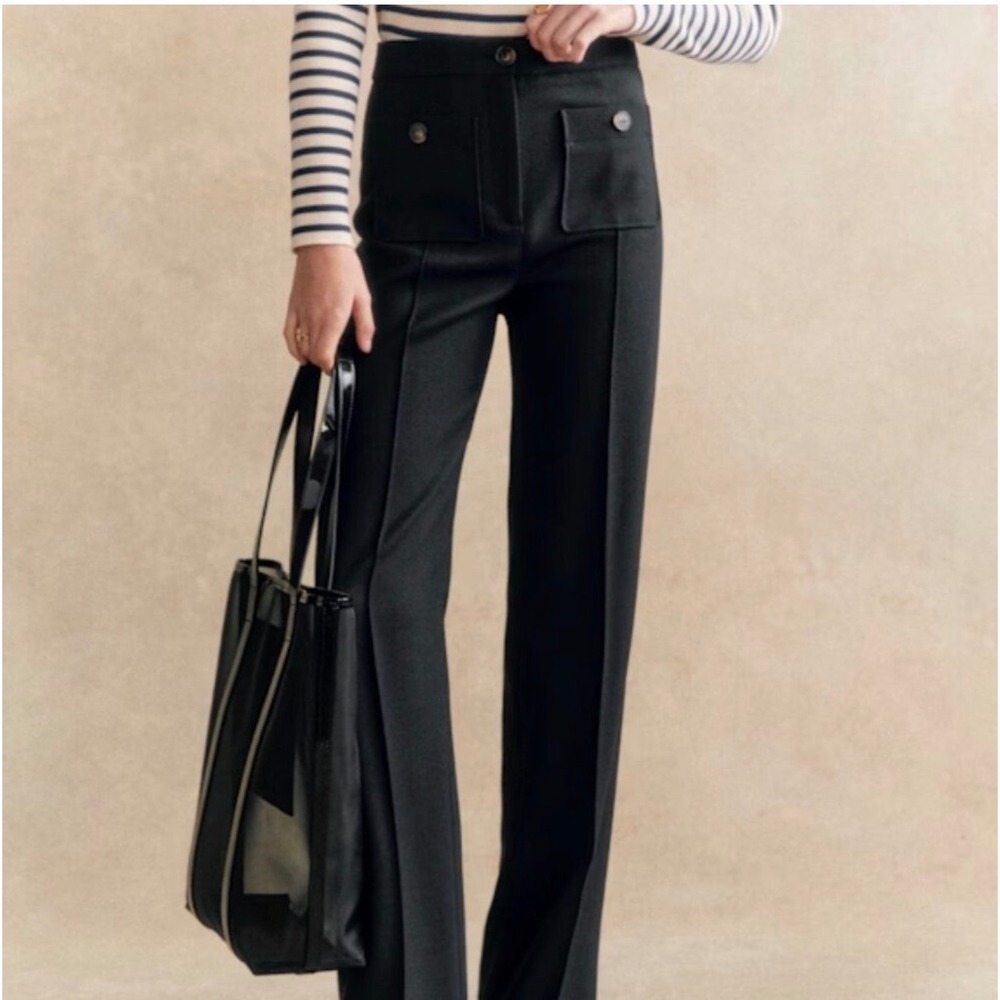 Sezane Dan Trousers Womens Black Front Patch Pocket Straight Leg Parisian 38/6